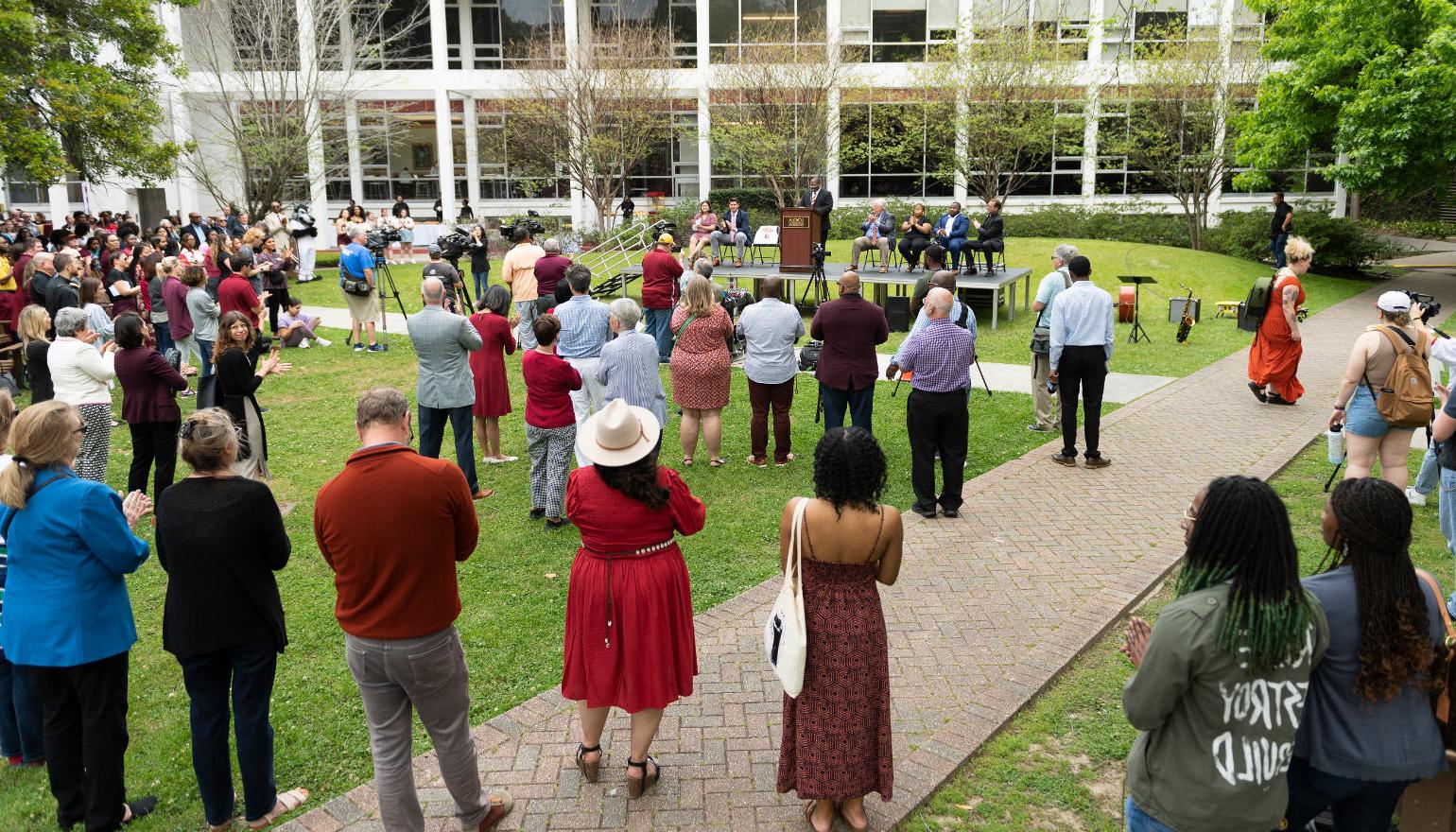 Xavier Cole meets the public on the Peace Quad